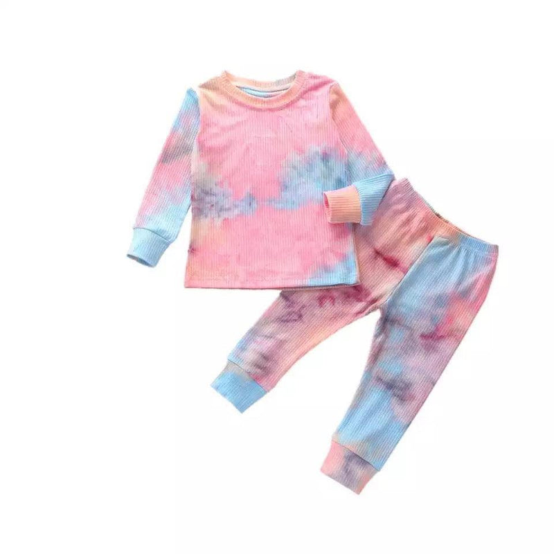 Toddler Babies Ribbed Knit Matching Pajamas Pink