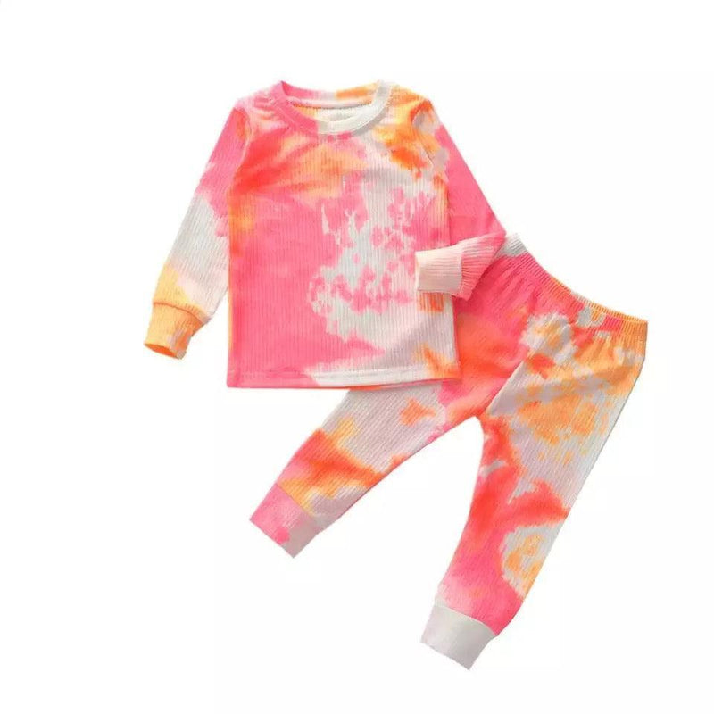 Toddler Babies Ribbed Knit Matching Pajamas Pink Yellow