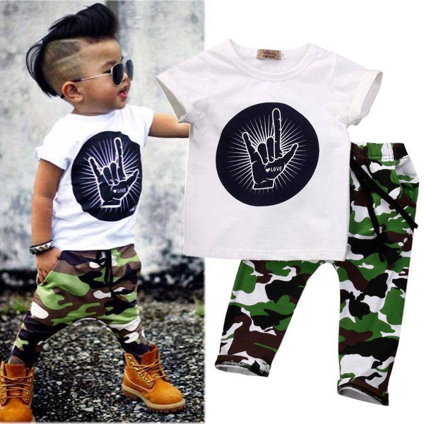 Toddler Baby Kids Boys Tops T-shirt Pants Army Green Outfits Green