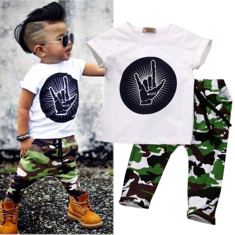 Toddler Baby Kids Boys Tops T-shirt Pants Army Green Outfits Green