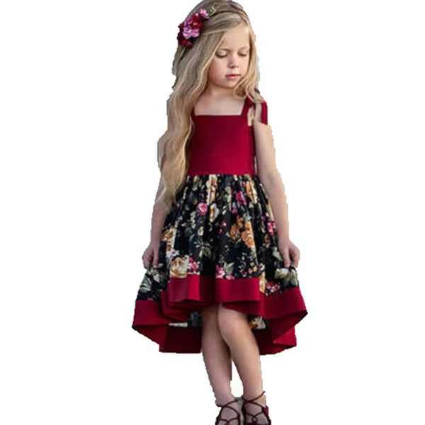 Toddler Baby Flower Lace Strap Dress Red