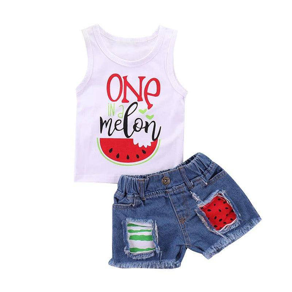 Toddler Baby Girl Tops One Melon Striped Round Neck Clothes White