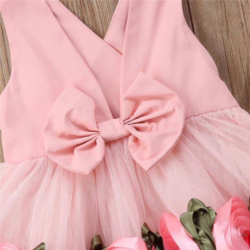Toddler Baby Girls Flower V Neck Tulle Bow Dress