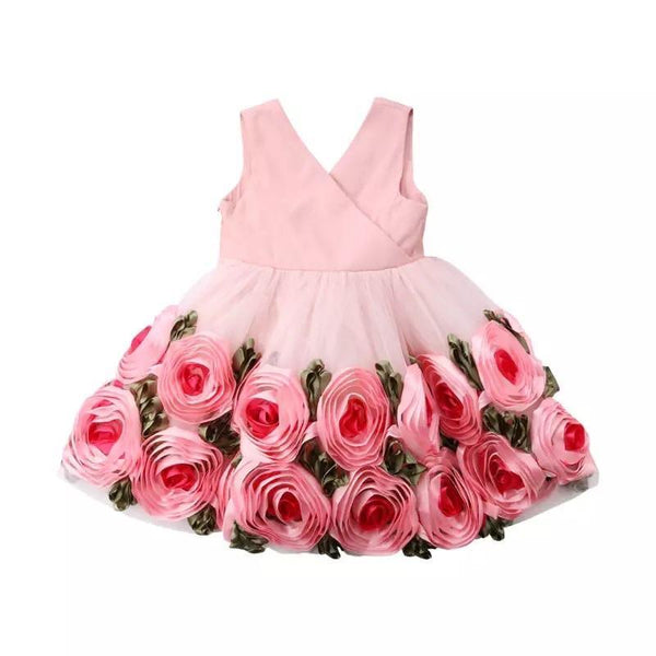 Toddler Baby Girls Flower V Neck Tulle Bow Dress Pink