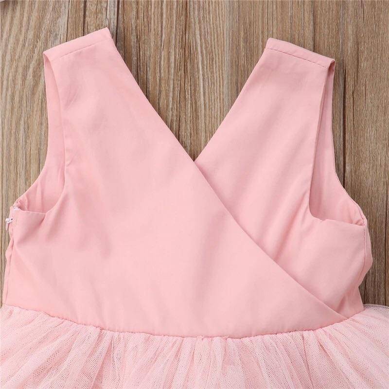 Toddler Baby Girls Flower V Neck Tulle Bow Dress