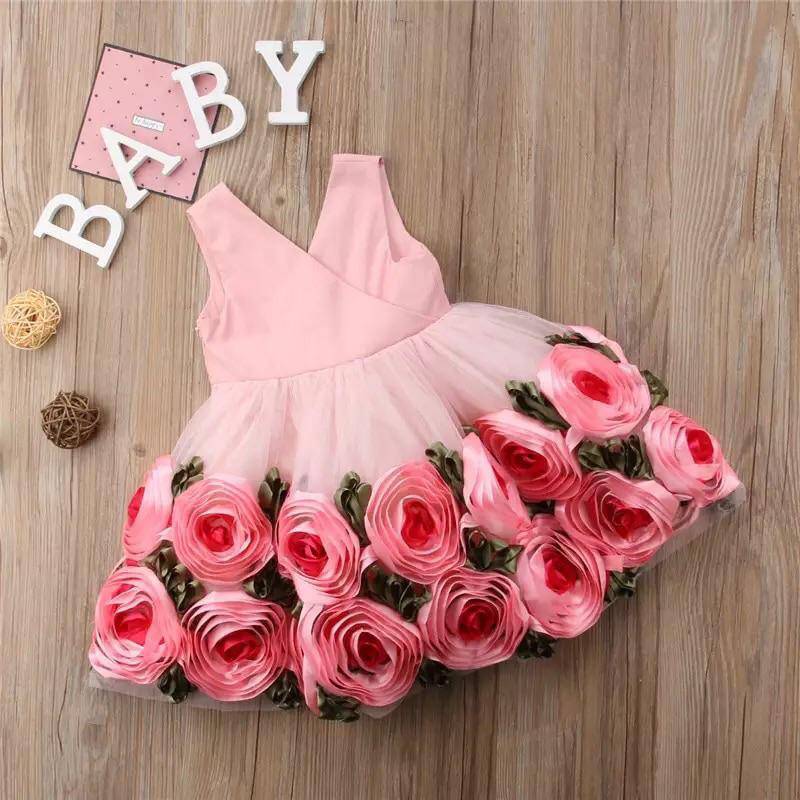 Toddler Baby Girls Flower V Neck Tulle Bow Dress