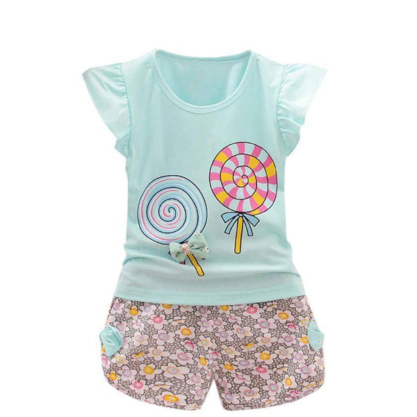 Toddler Baby Girls Lollipop Tops Short Outfit