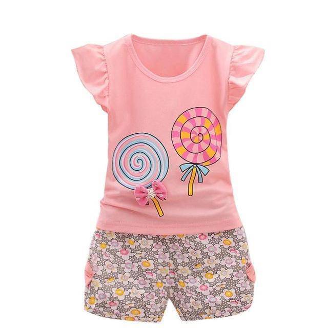 Toddler Baby Girls Lollipop Tops Short Outfit Pink