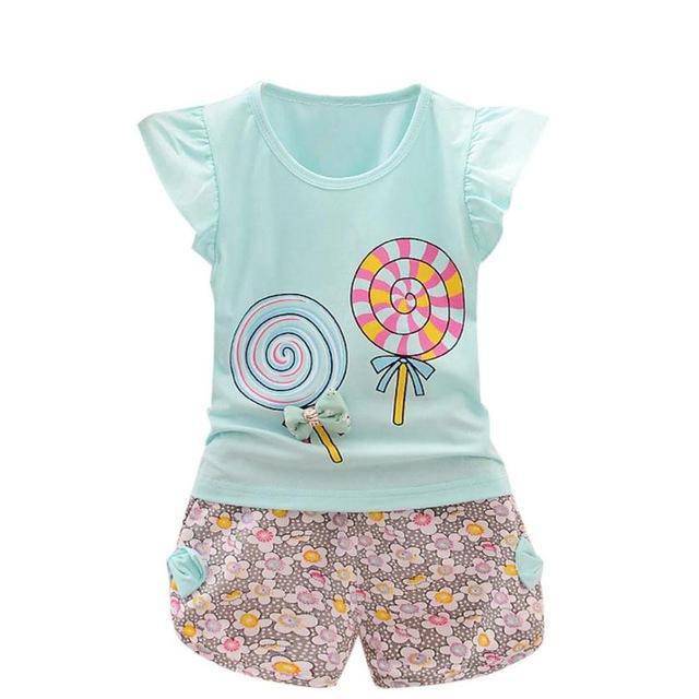 Toddler Baby Girls Lollipop Tops Short Outfit Sky Blue
