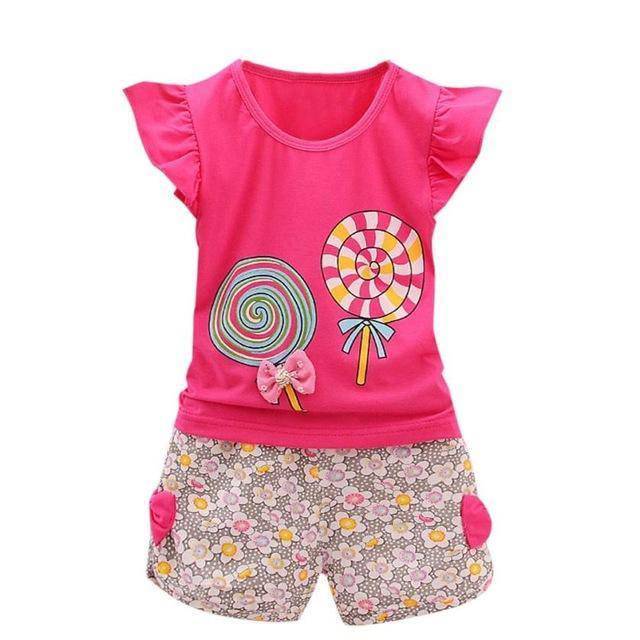 Toddler Baby Girls Lollipop Tops Short Outfit Yellow Pink