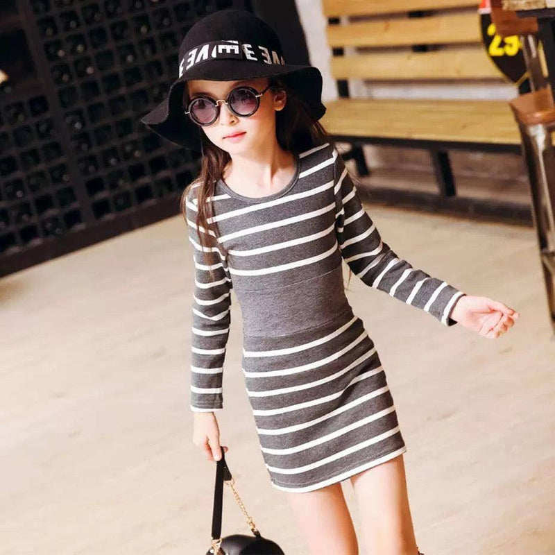 Toddler Children Girls Fashion Striped Dresses Gray