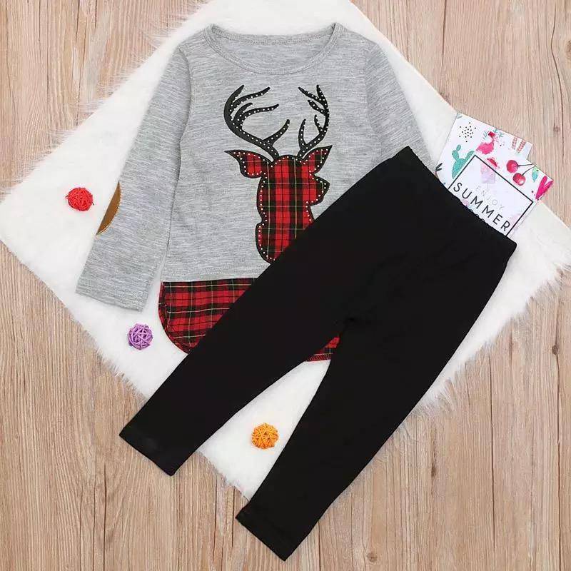 Toddler Girl Elk Paid Children Clothing Sets Gray Black