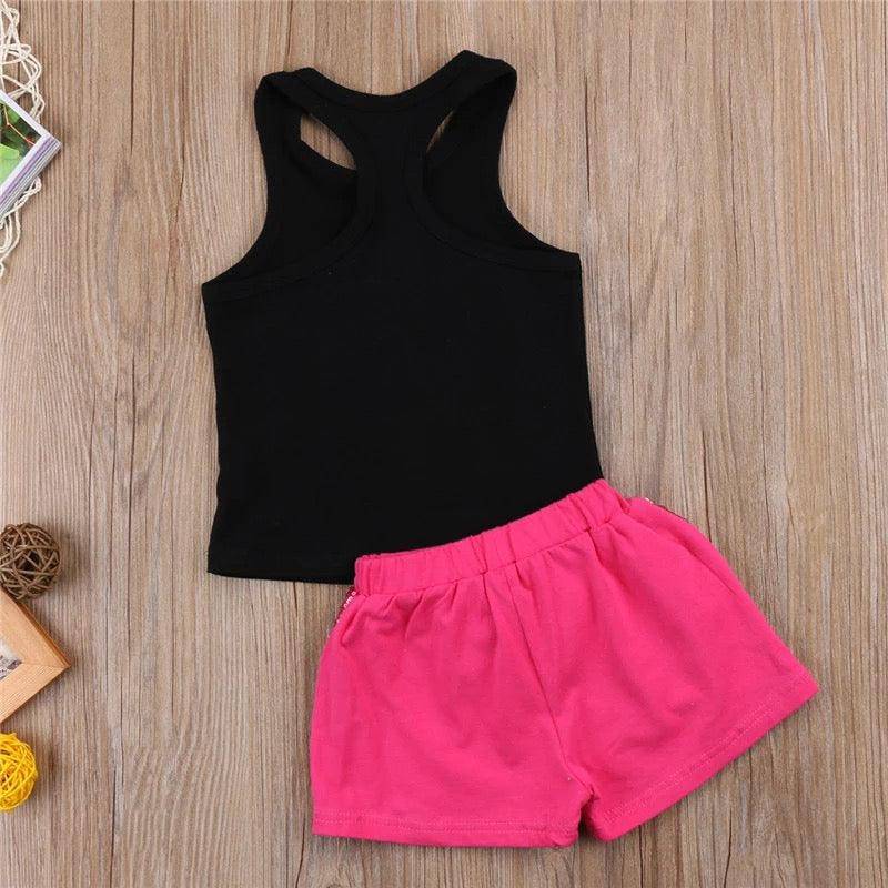 Toddler Girls Sleeveless Unicorn Top Sequins Short Pants Pink