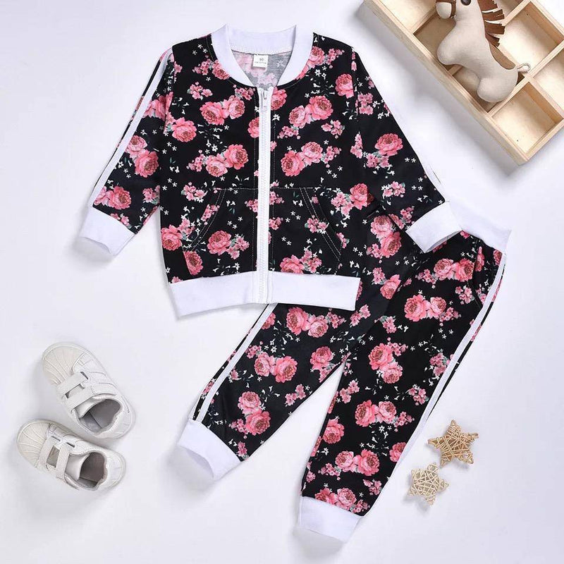 Toddler Girls Sweatshirt Floral Tracksuit Outfit Red Rose