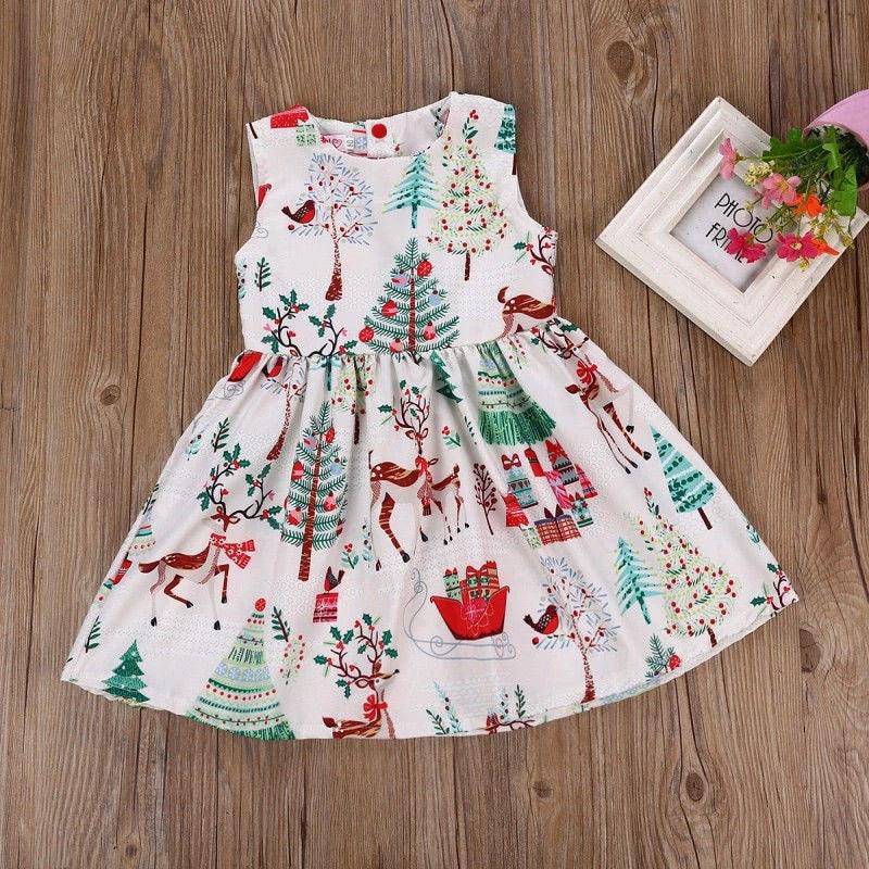 Toddler Baby Girls Christmas Button Geometry Dress