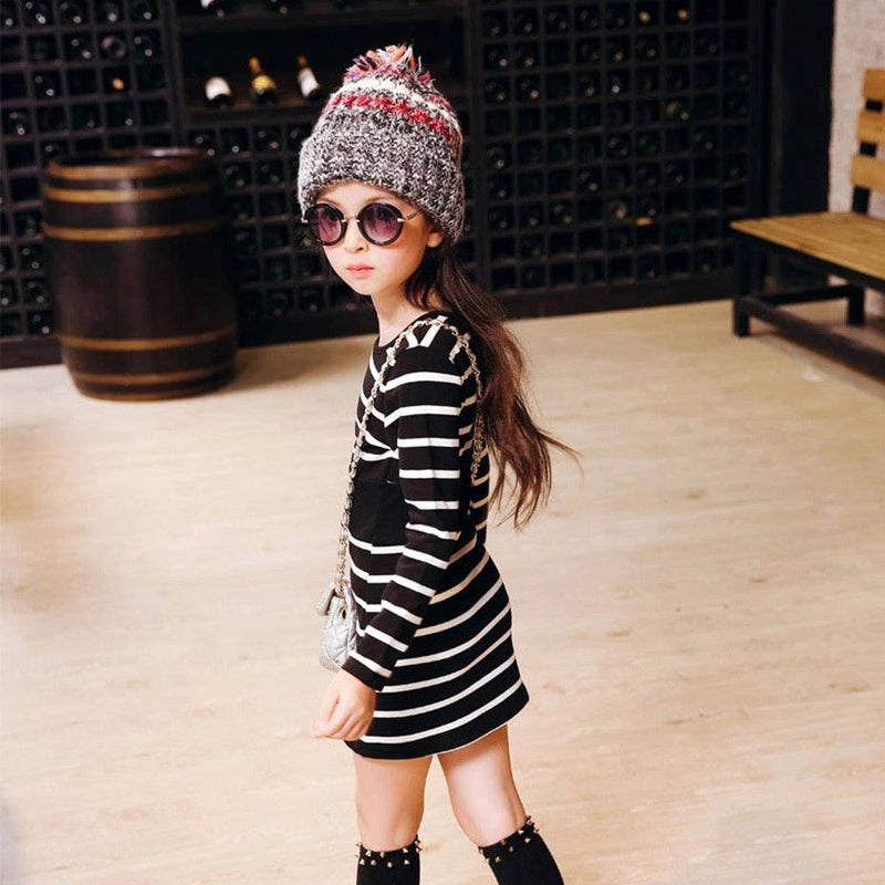 Toddler Children Girls Fashion Striped Dresses Black