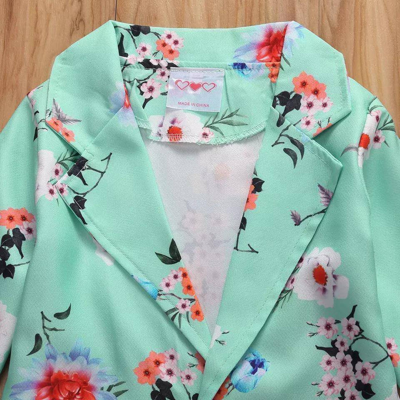 Toddler Girls Floral Coat Shorts Two Piece Suit Sets