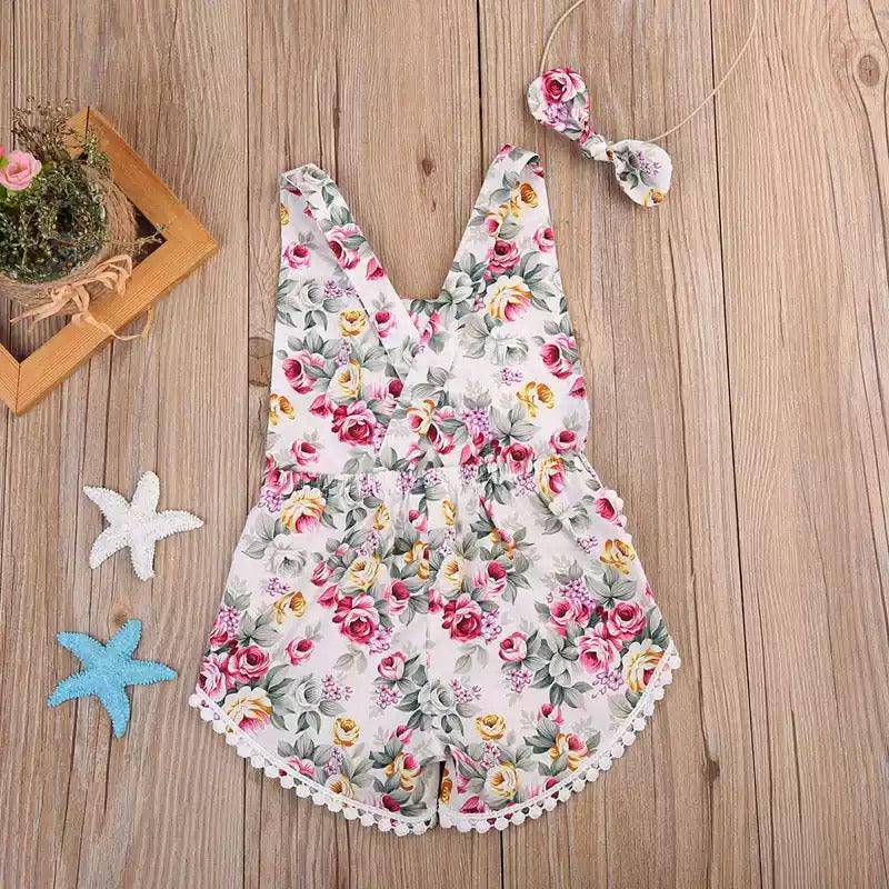 Toddler Girls Floral Romper Headband Floral