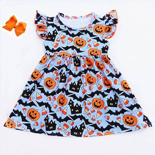 Toddler Girls Halloween Blue Orange Pumpkin Dress Costume Orange