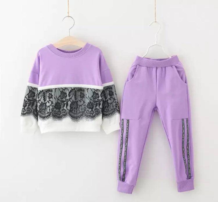 Toddler Girls Long Sleeve Tracksuit Clothes Purple