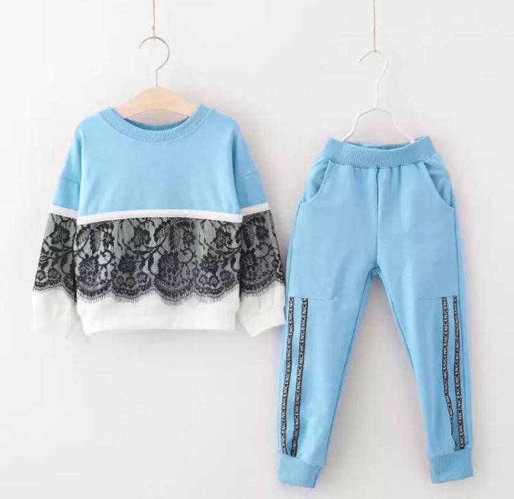 Toddler Girls Long Sleeve Tracksuit Clothes Blue