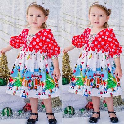Toddler Infant Girls Floral Christmas Santa Snowman Costume Dress