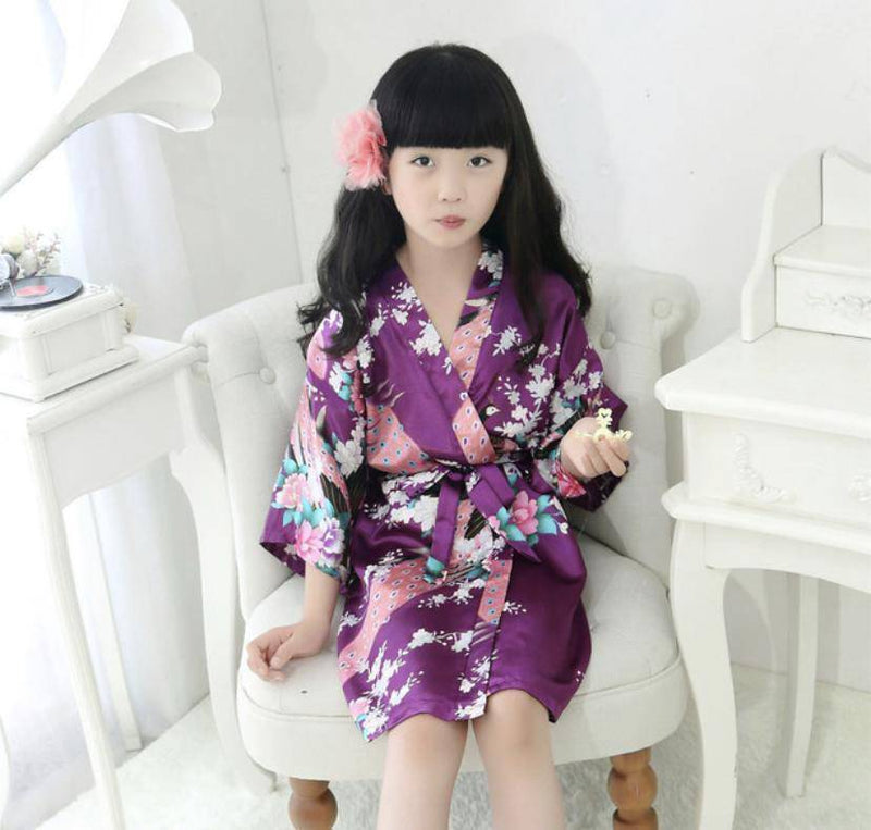 Traditional Japanese Silk Peacock Kimono Pajamas Sleepwear