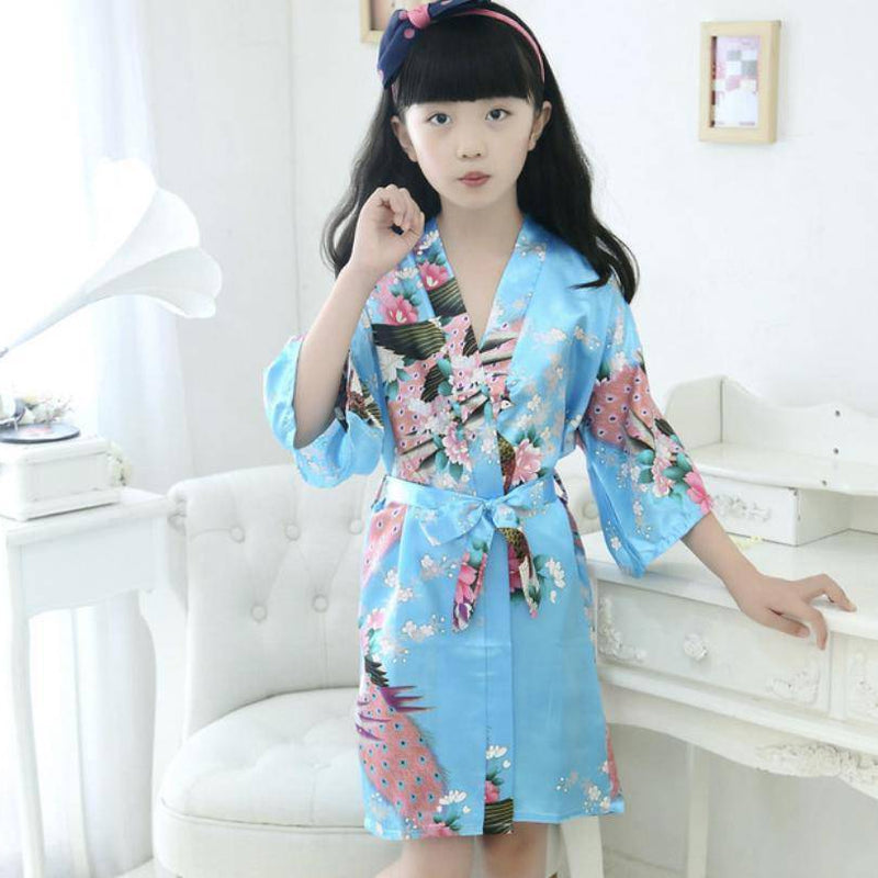 Traditional Japanese Silk Peacock Kimono Pajamas Sleepwear