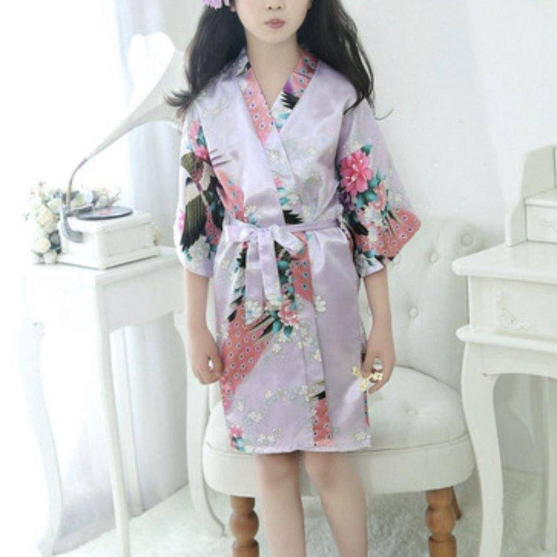 Traditional Japanese Silk Peacock Kimono Pajamas Sleepwear
