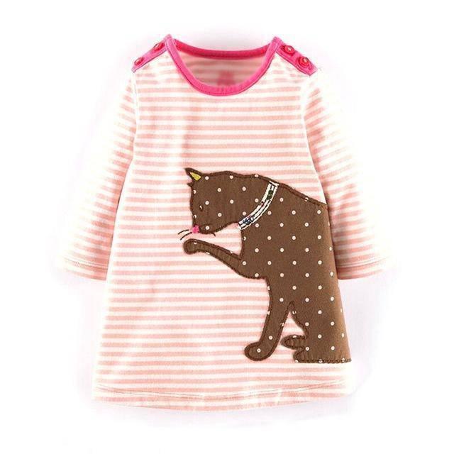 Unicorn Girls Long Sleeve Dress Kids Clothes Light Pink Brown