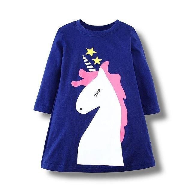 Unicorn Girls Long Sleeve Dress Kids Clothes