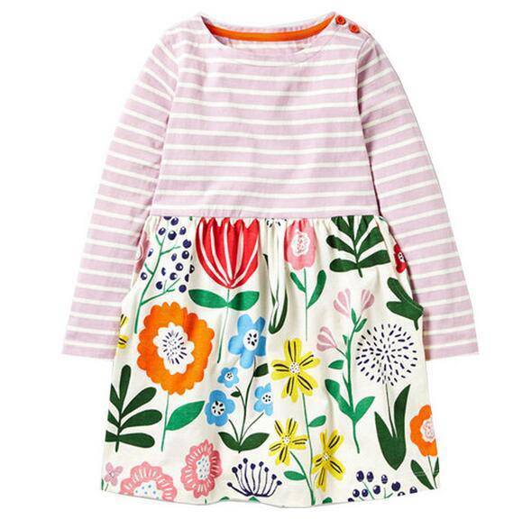Unicorn Girls Long Sleeve Dress Kids Clothes Light Pink Green