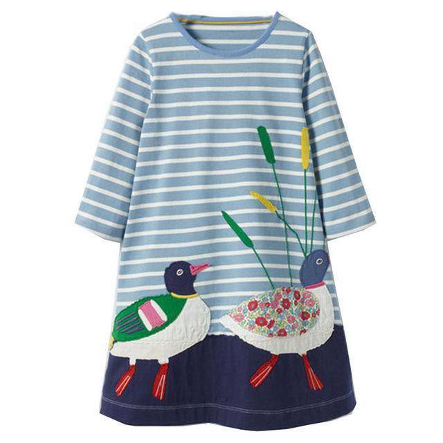 Unicorn Girls Long Sleeve Dress Kids Clothes Sky Blue Green