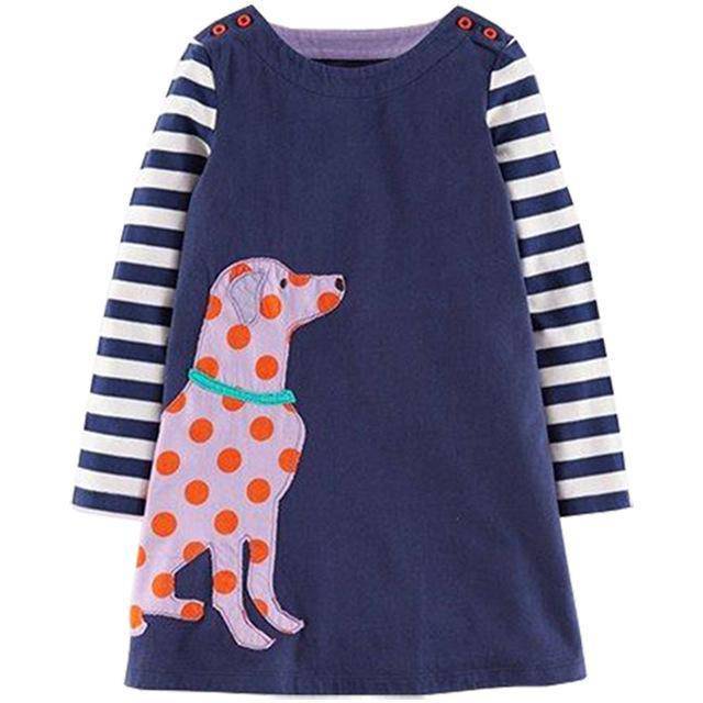 Unicorn Girls Long Sleeve Dress Kids Clothes Navy Blue Pink