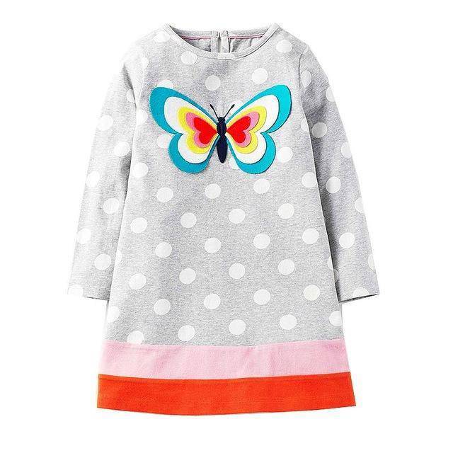 Unicorn Girls Long Sleeve Dress Kids Clothes Grey Orange