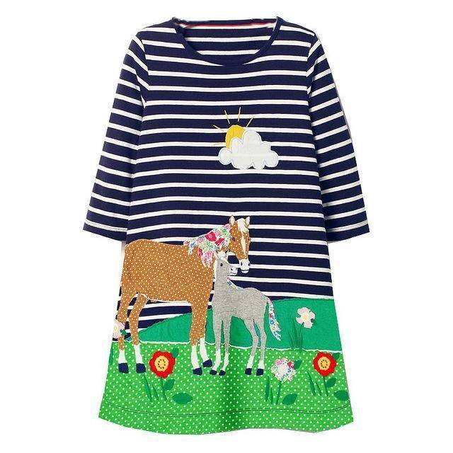 Unicorn Girls Long Sleeve Dress Kids Clothes Black Green