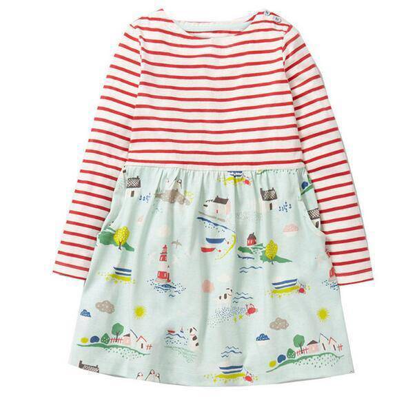Unicorn Girls Long Sleeve Dress Kids Clothes Light Pink Sky Blue