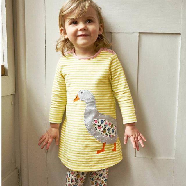 Unicorn Girls Long Sleeve Dress Kids Clothes Yellow