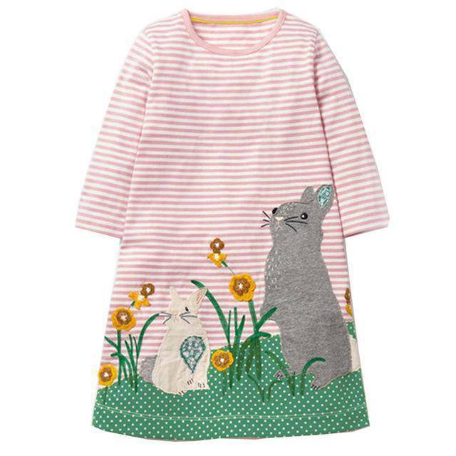 Unicorn Girls Long Sleeve Dress Kids Clothes Green Light Pink