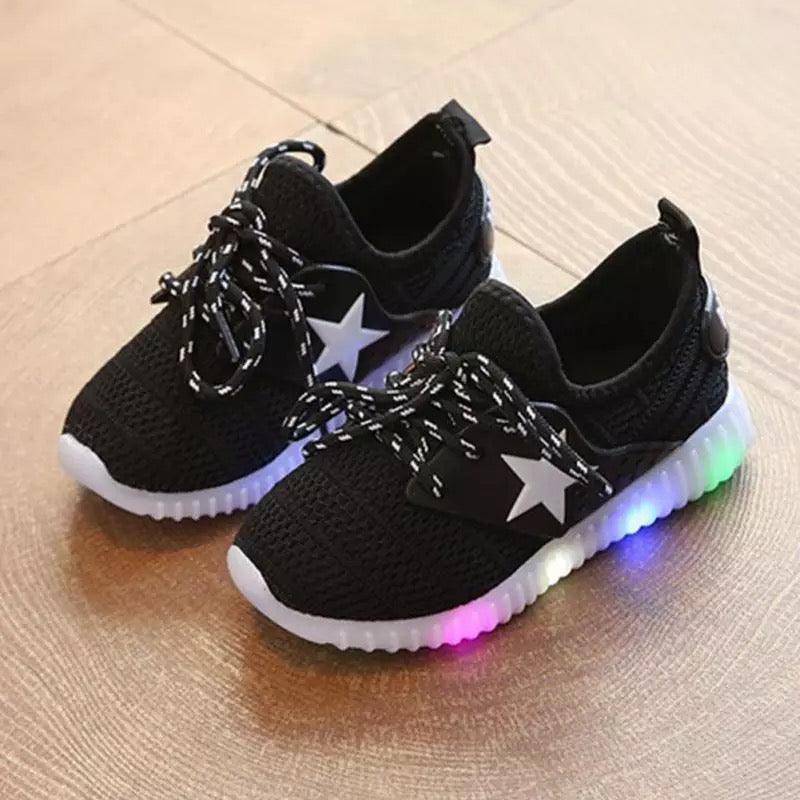 Unisex Boy Girl Led Light Up Sneakers Star Shoes Black