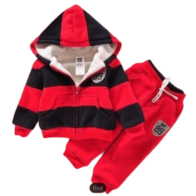 Unisex Boys Girl Hoodies Winter Velvet Sherpa Jacket Coat & Pants Red