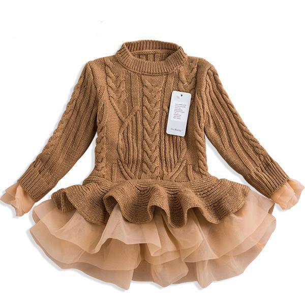 Warm Knitted Chiffon Girl Party Dress