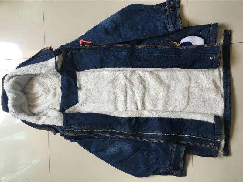 Warm Winter Kid Girl Denim Jacket Velvet Hooded Outwear
