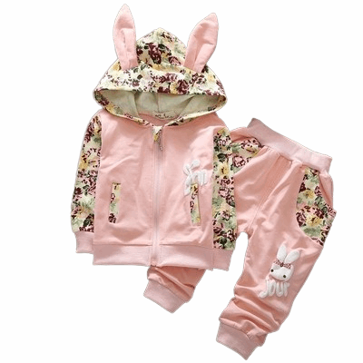 Baby Girl Rabbit Ear Hooded Coat Outfit LIght Pink