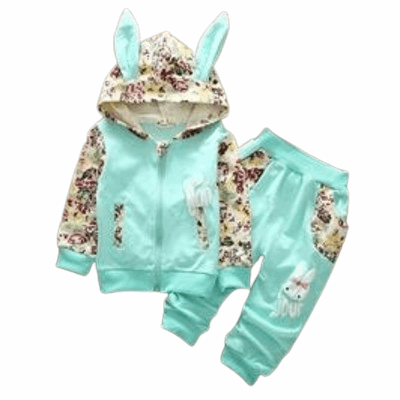 Baby Girl Rabbit Ear Hooded Coat Outfit Light Green