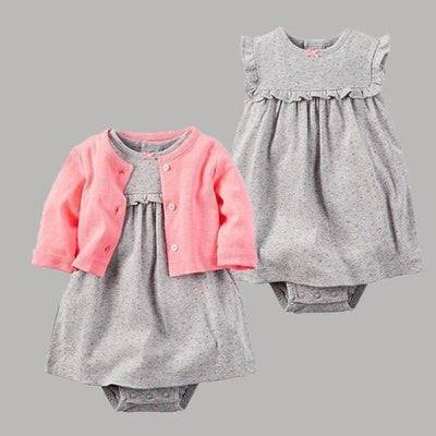 Baby Girl Dress Jacket Pullover Romper Clothes Grey Pink