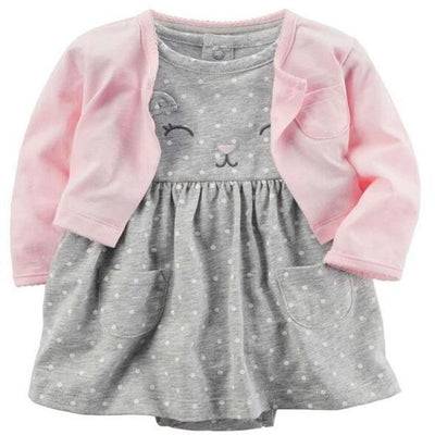 Baby Girl Dress Jacket Pullover Romper Clothes Pink Grey