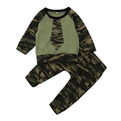 Newborn Baby Boy Girl Cool Design Camouflage Tops Pants Tracksuit Outfit Green