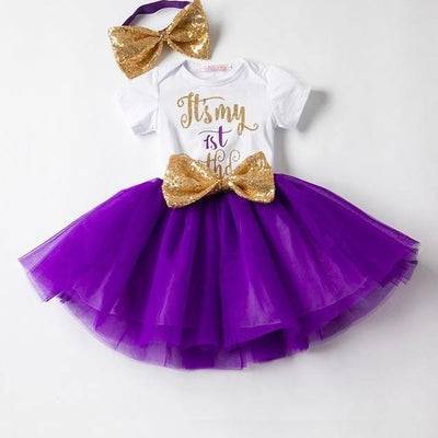 Lovely Girls Romper Skirt Headband Outfit Purple 12M
