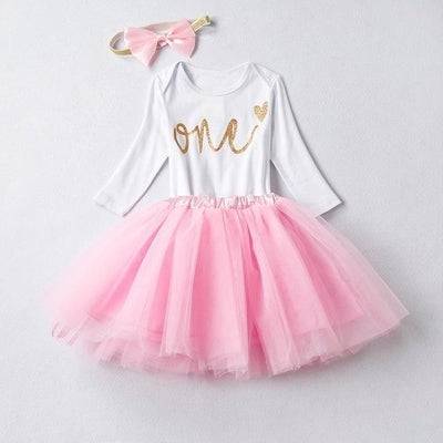 Lovely Girls Romper Skirt Headband Outfit Pink White 12M